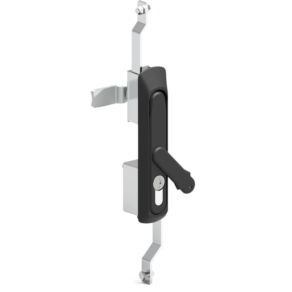 Black Alloy Swing Handle for Electrical Cabinets - Half Euro Barrel, 3 Point Locking — IP Enclosures