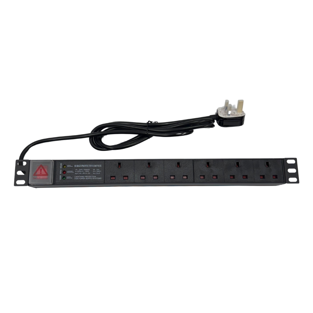 19” Rack Mountable 1U 6-Way UK Socket PDU – Surge Protected — IP Enclosures