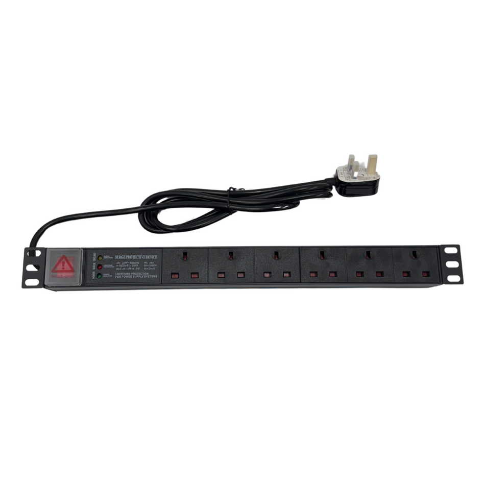 19” Rack Mountable 1U 6-Way UK Socket PDU – Surge Protected — IP Enclosures